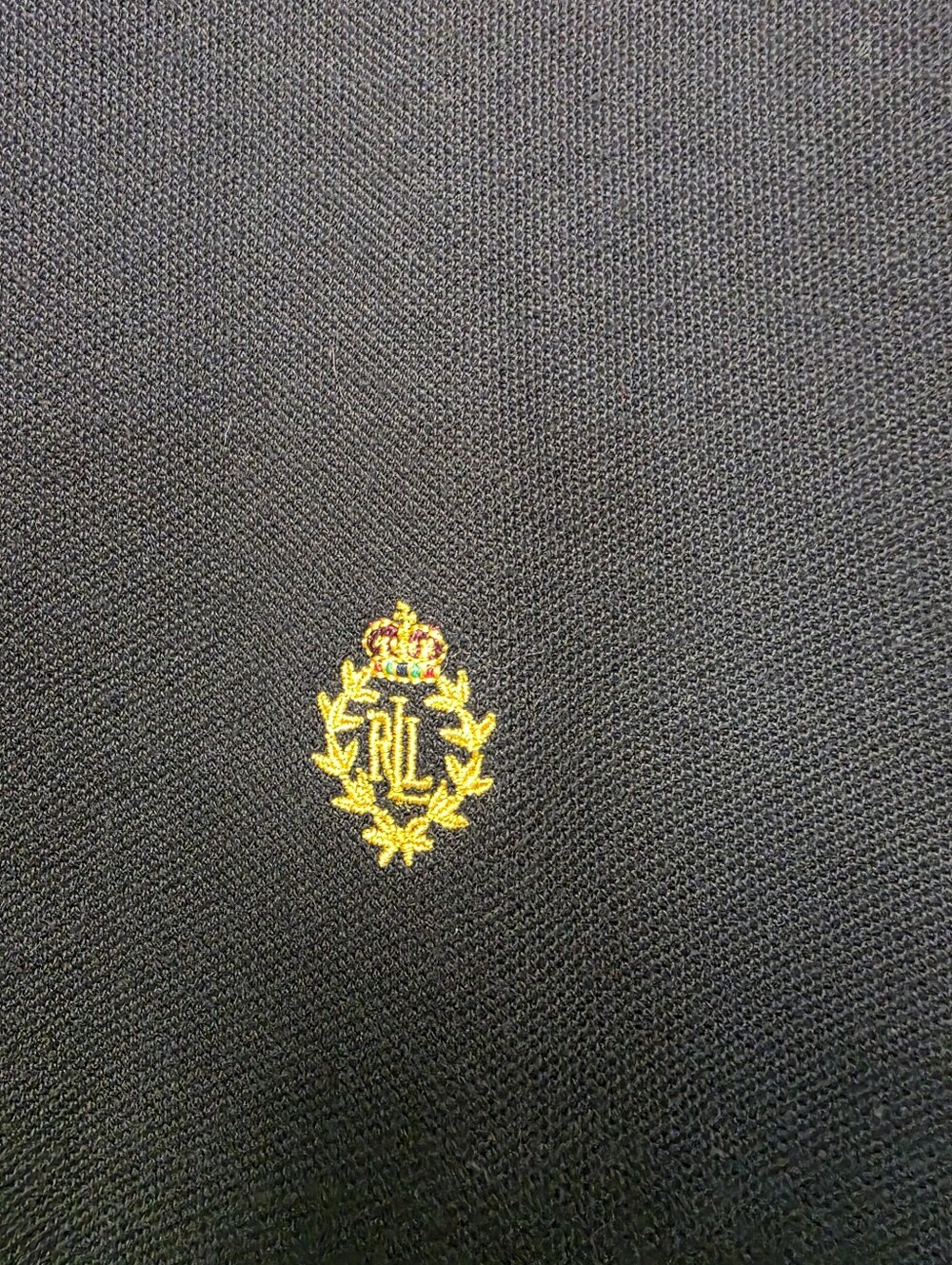 Lauren Ralph Lauren Navy Blue Polo Shirt Gold Crest Embroidery Size Large - Picture 5 of 8